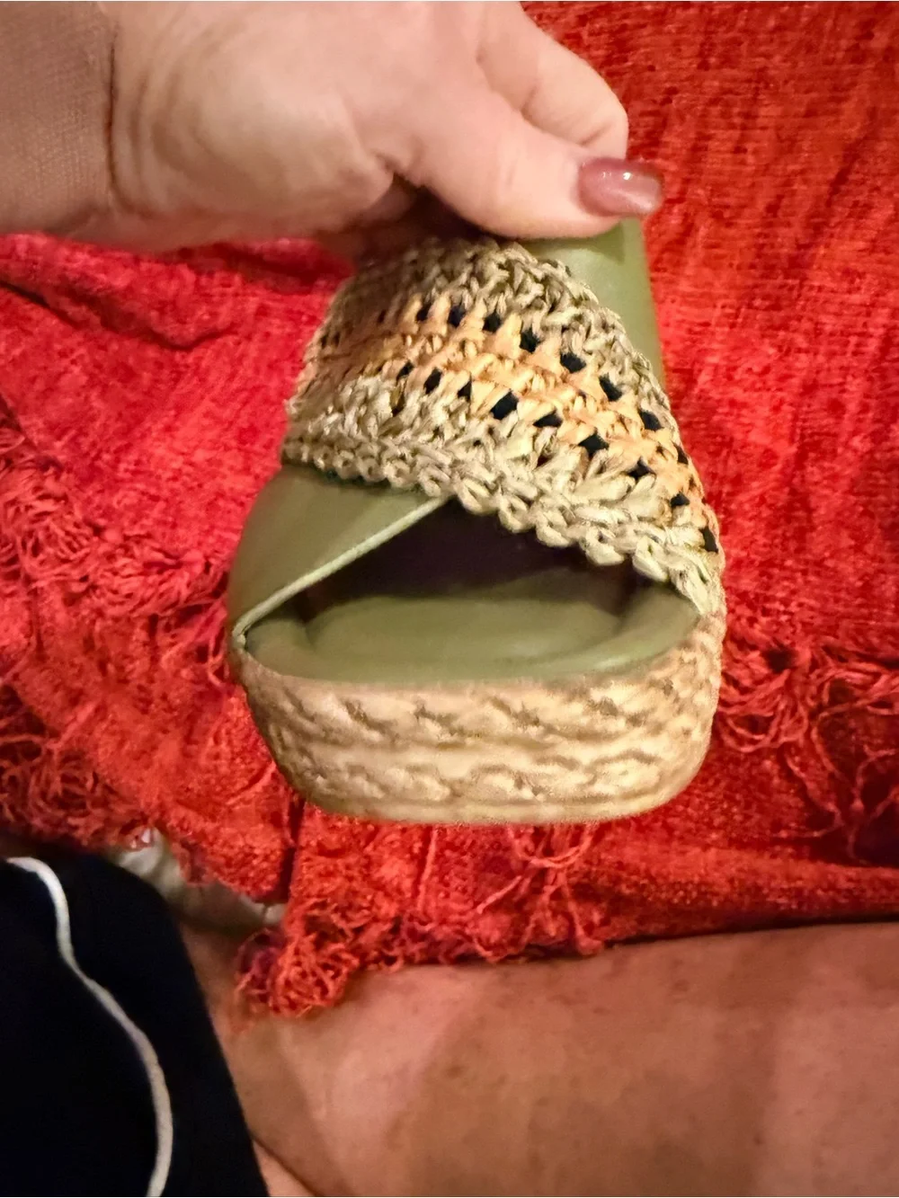 Spring Step Olive Green Woven Crossover Slide Mules